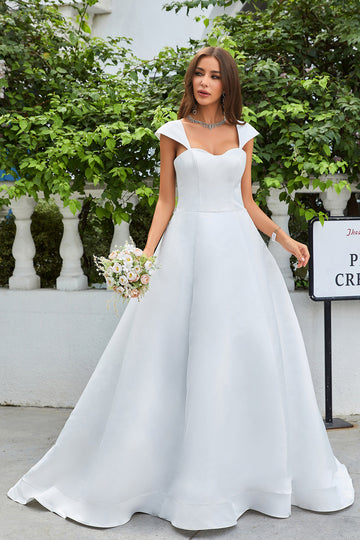 Robe de mariée simple en satin ivoire A-Line